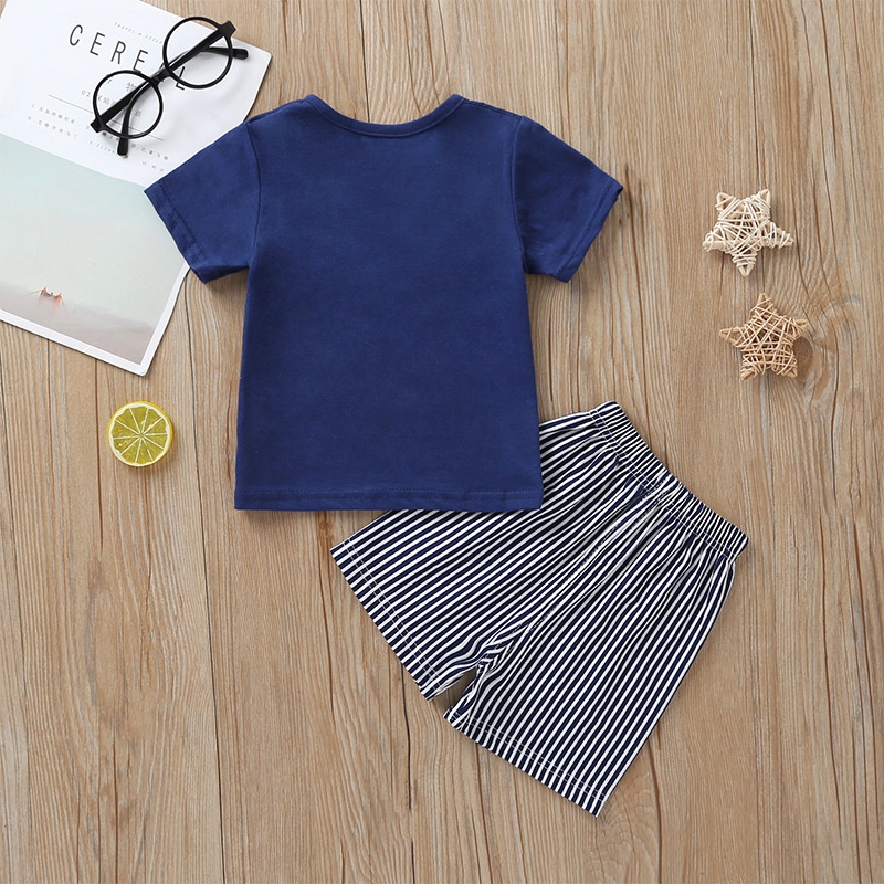 Whale Print Short-sleeve Tee and Striped Shorts Set